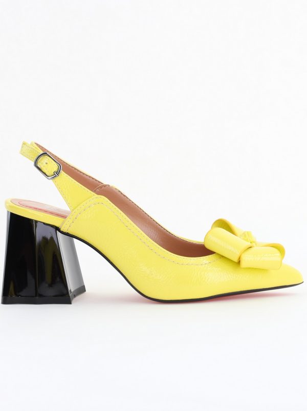 Pantofi damă cu Toc Eleganti Decupați cu Fundiță din Piele Ecologica culoare Galben- BS12000D2406662 121