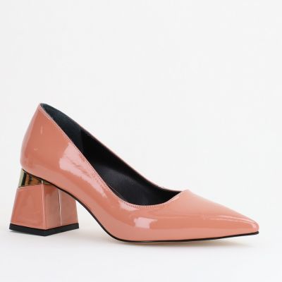 Pantofi Damă cu Toc Gros din Piele Eco Roz somon (BS52AY2402700)