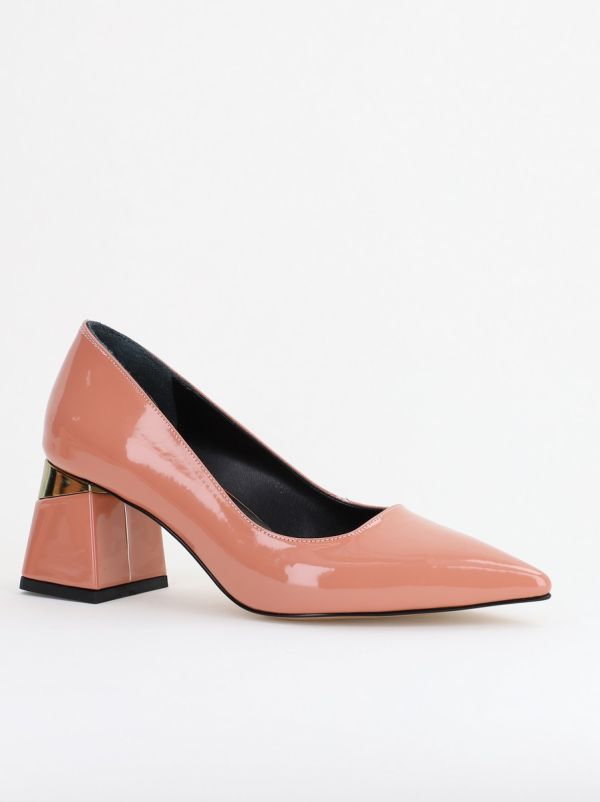 Incaltaminte Dama - Pantofi Damă cu Toc Gros din Piele Eco Roz somon (BS52AY2402700)