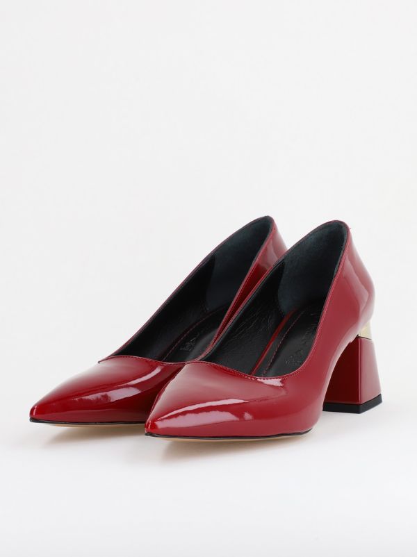 Pantofi Damă cu Toc Gros din Piele Eco Vișiniu lac (BS52AY2402703) 121