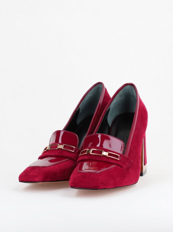 Pantofi Damă cu Toc Gros din Piele Ecologică întoarsă bordo BS25AY2402725 122
