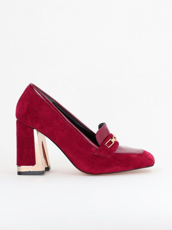 Pantofi Damă cu Toc Gros din Piele Ecologică întoarsă bordo BS25AY2402725 124