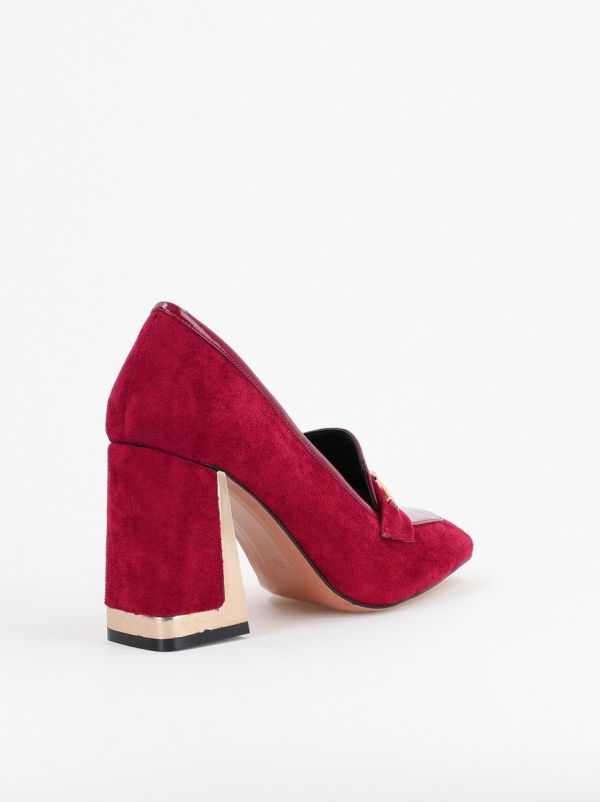 Pantofi Damă cu Toc Gros din Piele Ecologică întoarsă bordo BS25AY2402725 126