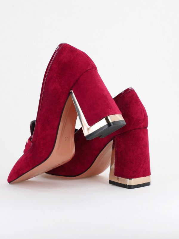 Pantofi Damă cu Toc Gros din Piele Ecologică întoarsă bordo BS25AY2402725 120