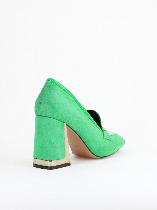 Pantofi Damă cu Toc Gros din Piele Ecologică întoarsă verde BS25AY2402718 125