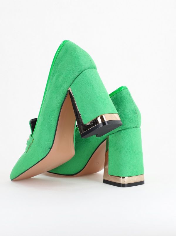 Pantofi Damă cu Toc Gros din Piele Ecologică întoarsă verde BS25AY2402718 126
