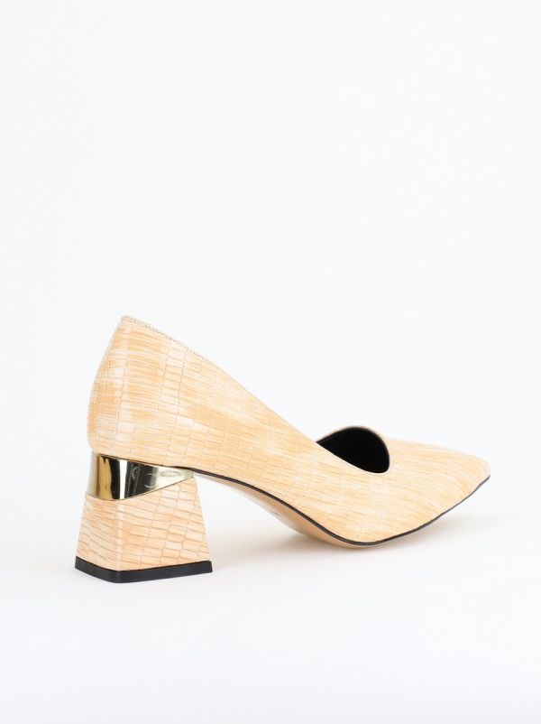 Pantofi Damă cu Toc Gros din Piele Ecologică texturată bej (BS51AY2402713) 126
