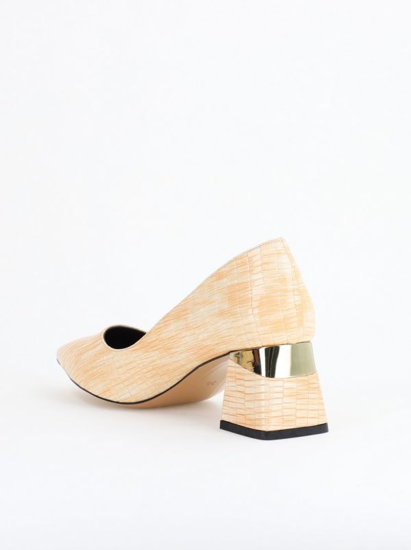 Pantofi Damă cu Toc Gros din Piele Ecologică texturată bej (BS51AY2402713) 127