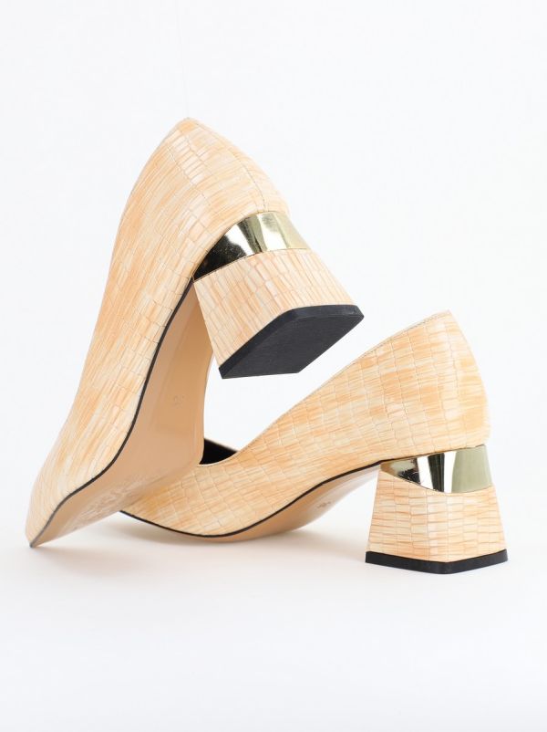 Pantofi Damă cu Toc Gros din Piele Ecologică texturată bej (BS51AY2402713) 120