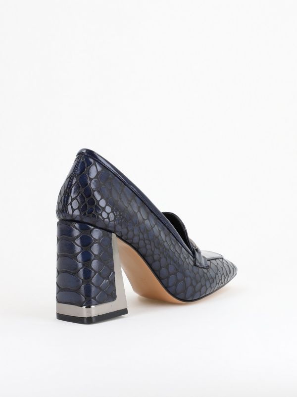 Pantofi Damă cu Toc Gros din Piele Ecologică texturată bleumarin BS25AY2402721 126