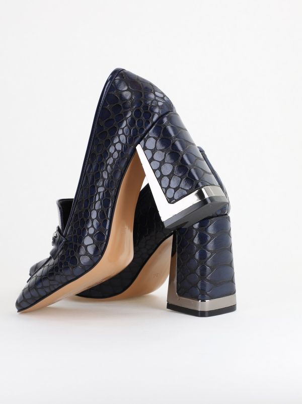 Pantofi Damă cu Toc Gros din Piele Ecologică texturată bleumarin BS25AY2402721 120
