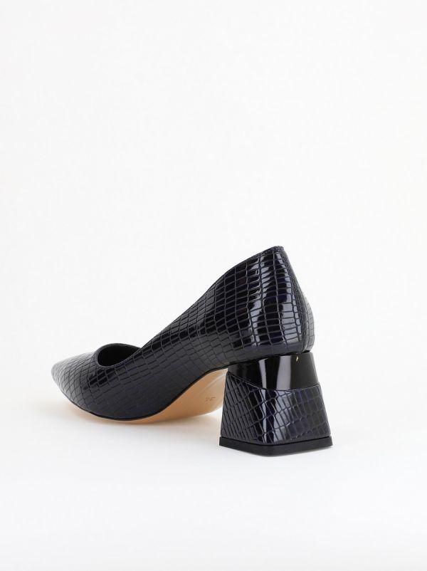 Pantofi Damă cu Toc Gros din Piele Ecologică texturată Bleumarin (BS51AY2402709) 127