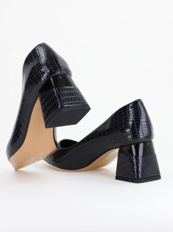 Pantofi Damă cu Toc Gros din Piele Ecologică texturată Bleumarin (BS51AY2402709) 120