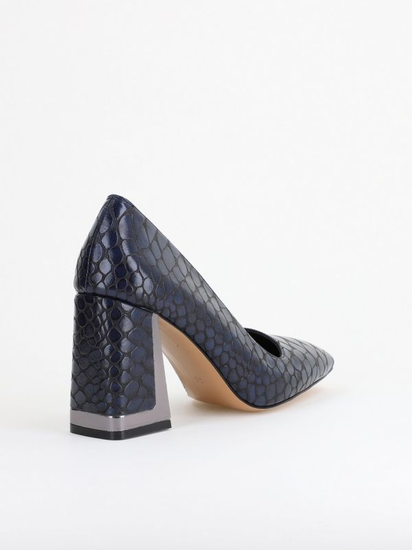 Pantofi Damă cu Toc Gros din Piele Ecologică texturată bleumarin BS02AY2402754 123
