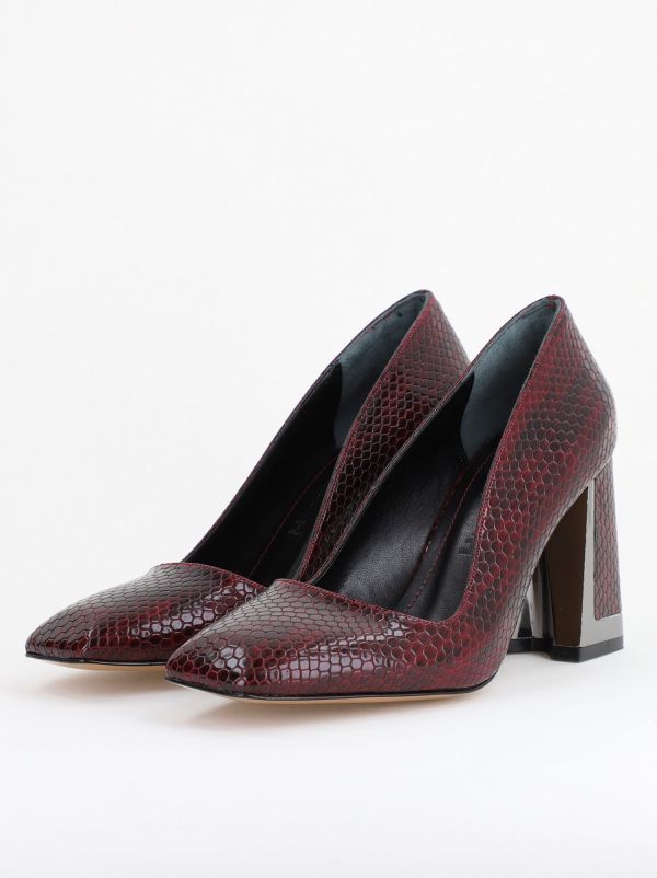 Pantofi Damă cu Toc Gros din Piele Ecologică texturată bordo BS20AY2402759 120
