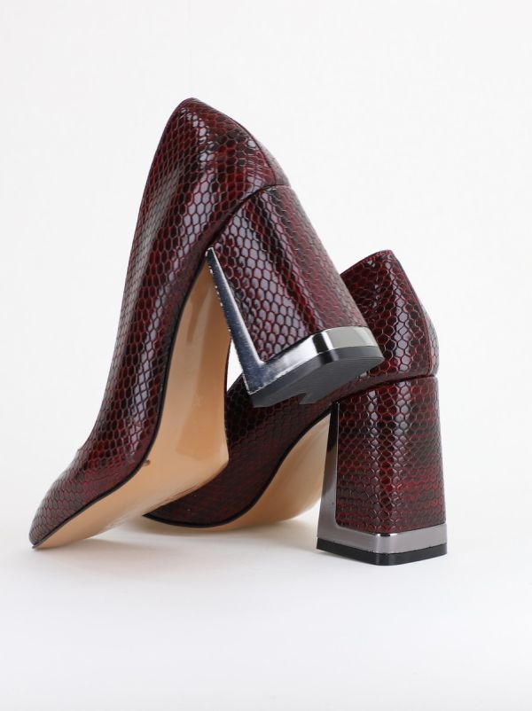 Pantofi Damă cu Toc Gros din Piele Ecologică texturată bordo BS20AY2402759 119