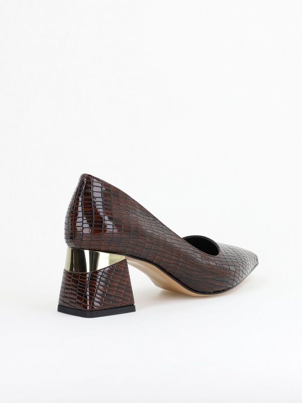 Pantofi Damă cu Toc Gros din Piele Ecologică texturată Cafeniu (BS51AY2402705) 126