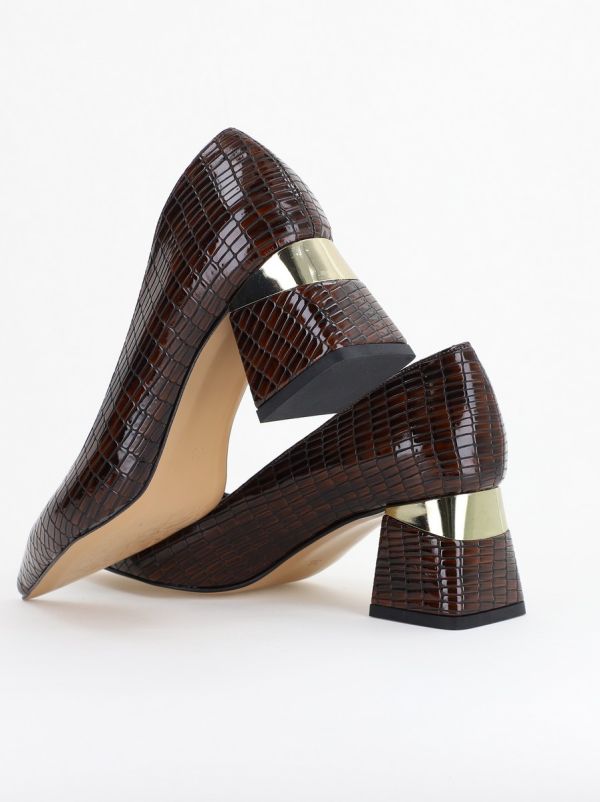 Pantofi Damă cu Toc Gros din Piele Ecologică texturată Cafeniu (BS51AY2402705) 120