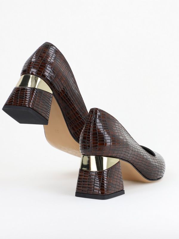 Pantofi Damă cu Toc Gros din Piele Ecologică texturată Cafeniu (BS51AY2402705) 128