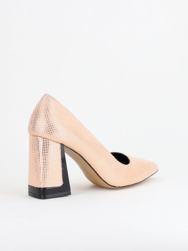 Pantofi Damă cu Toc Gros din Piele Ecologică texturată champagne BS02-1AY2402745 125