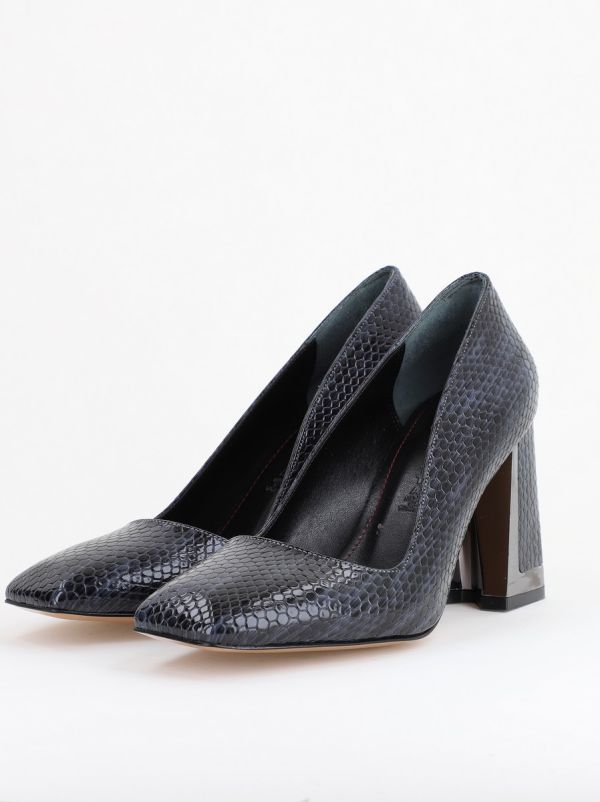 Pantofi Damă cu Toc Gros din Piele Ecologică texturată gri inchis BS20AY2402732 120