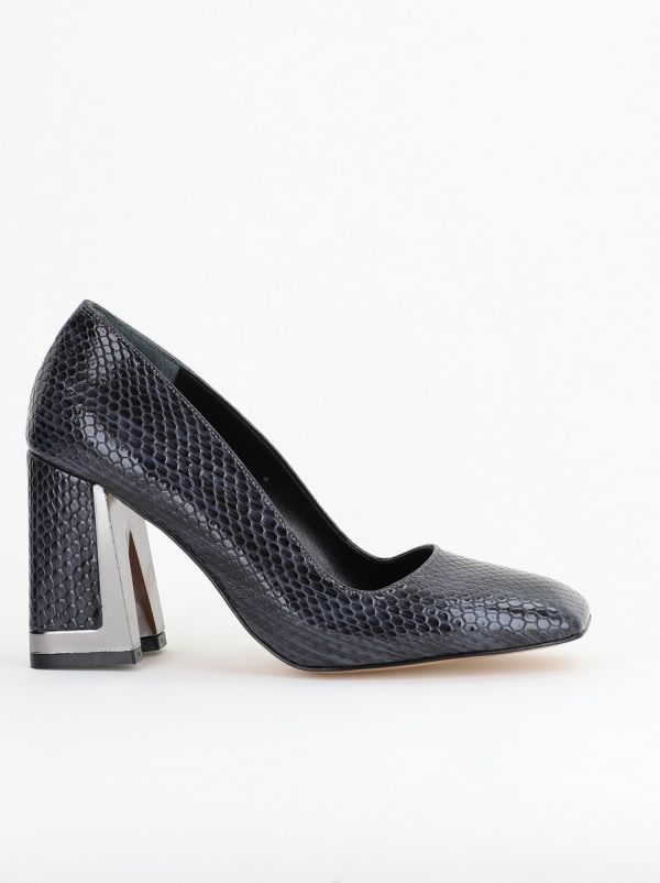 Pantofi Damă cu Toc Gros din Piele Ecologică texturată gri inchis BS20AY2402732 122