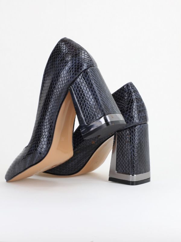 Pantofi Damă cu Toc Gros din Piele Ecologică texturată gri inchis BS20AY2402732 126