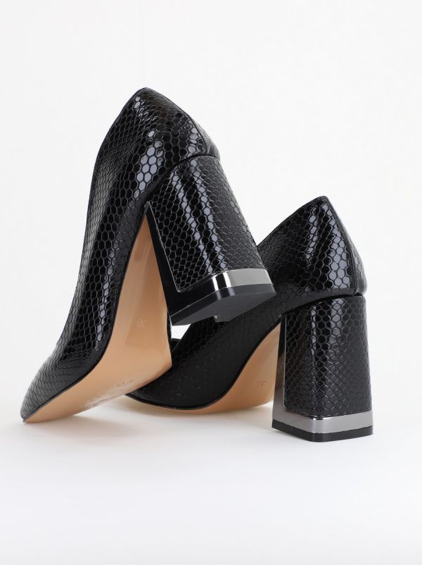 Pantofi Damă cu Toc Gros din Piele Ecologică texturată negru BS20AY2402726 120