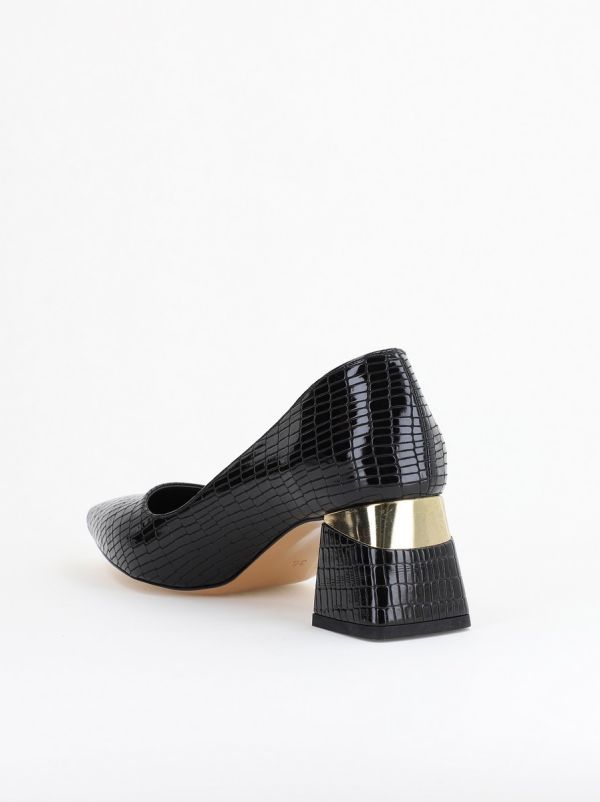 Pantofi Damă cu Toc Gros din Piele Ecologică texturată Negru(BS51AY2402708) 127