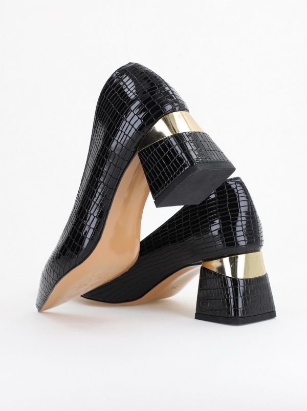 Pantofi Damă cu Toc Gros din Piele Ecologică texturată Negru(BS51AY2402708) 120