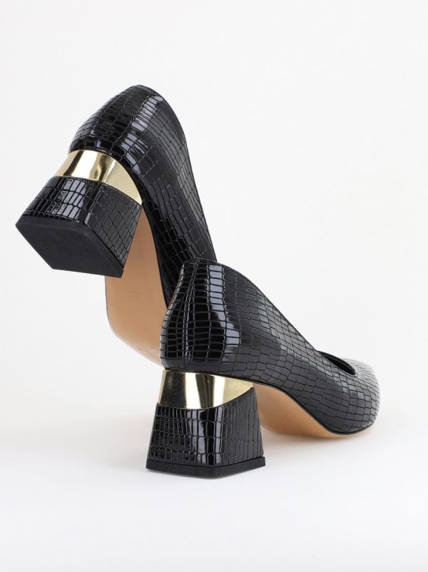 Pantofi Damă cu Toc Gros din Piele Ecologică texturată Negru(BS51AY2402708) 122