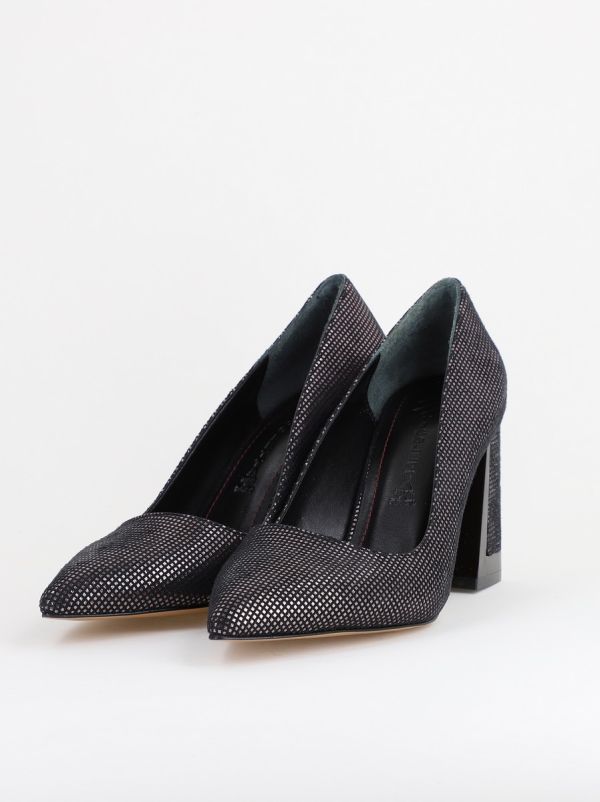 Pantofi Damă cu Toc Gros din Piele Ecologică texturată platina BS02-1AY2402744 120