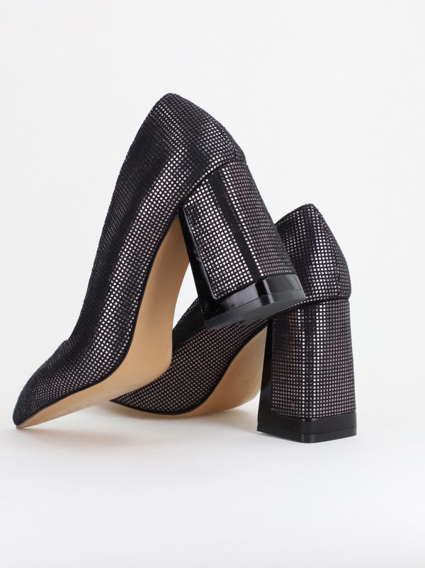 Pantofi Damă cu Toc Gros din Piele Ecologică texturată platina BS02-1AY2402744 126