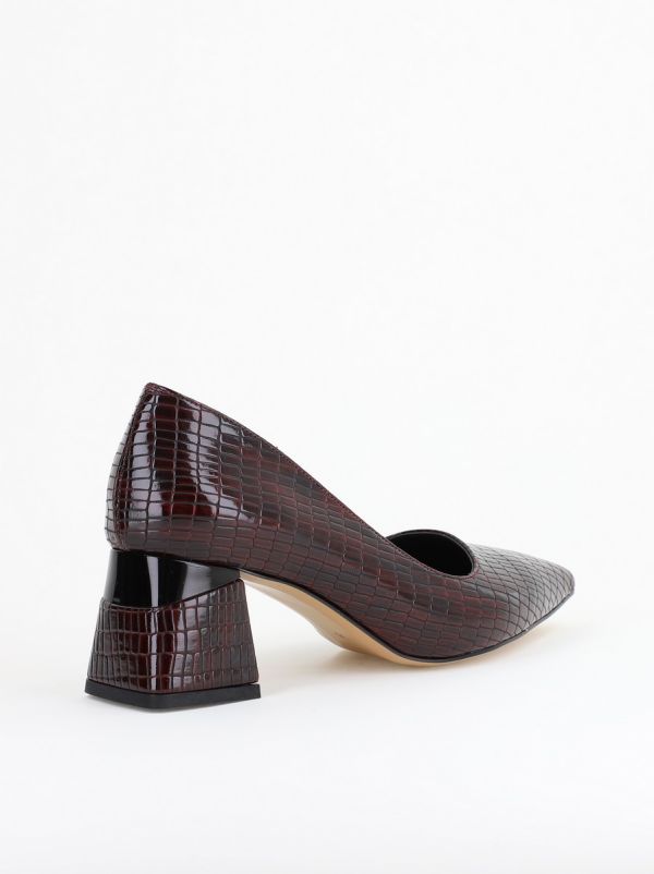 Pantofi Damă cu Toc Gros din Piele Ecologică texturată Vișiniu (BS51AY2402704) 126
