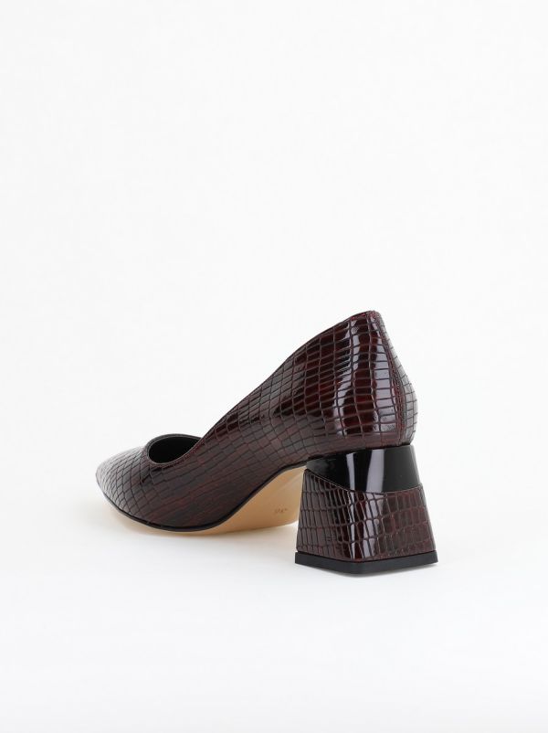 Pantofi Damă cu Toc Gros din Piele Ecologică texturată Vișiniu (BS51AY2402704) 125