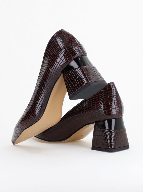 Pantofi Damă cu Toc Gros din Piele Ecologică texturată Vișiniu (BS51AY2402704) 120