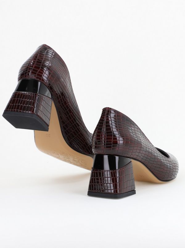 Pantofi Damă cu Toc Gros din Piele Ecologică texturată Vișiniu (BS51AY2402704) 122
