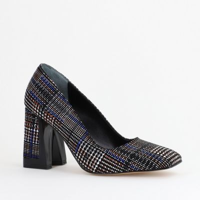Pantofi Damă cu Toc Gros din Piele Ecologică texturată zebrat BS01-1AY2402753