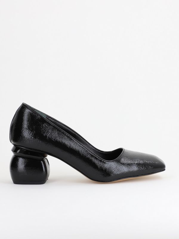 Pantofi Damă cu Toc Jos din Piele Ecologică negru lac BS105AY2402711 123