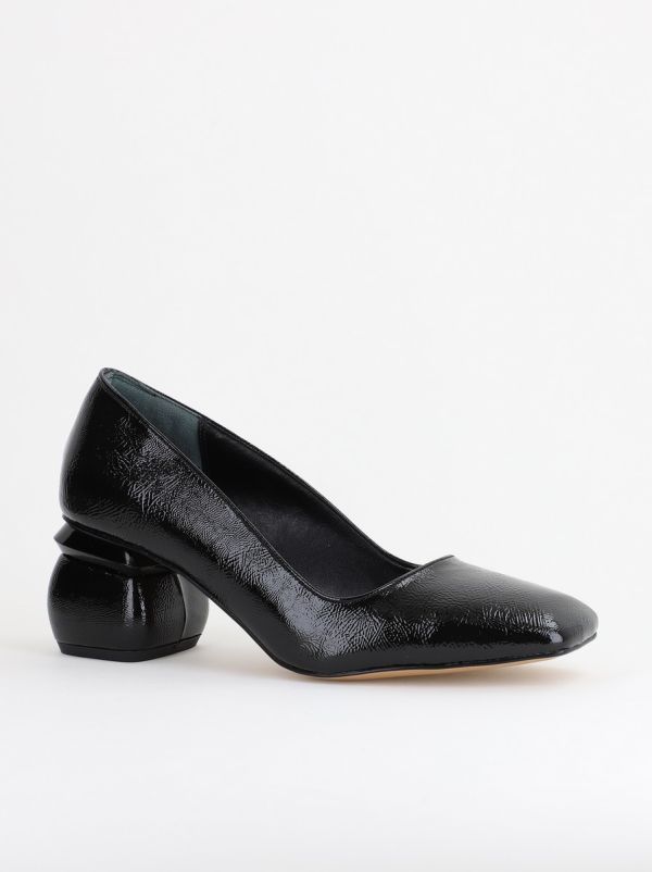Incaltaminte Dama - Pantofi Damă cu Toc Jos din Piele Ecologică negru lac BS105AY2402711