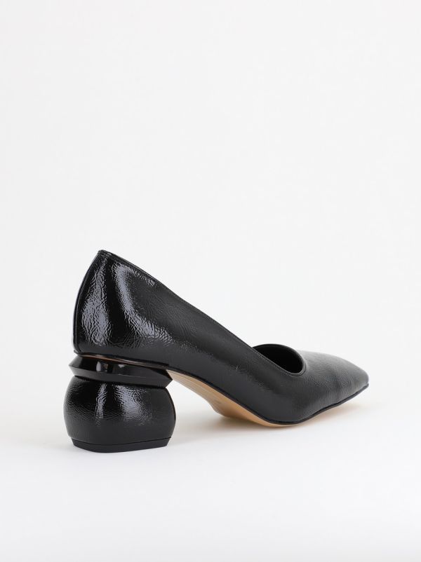 Pantofi Damă cu Toc Jos din Piele Ecologică negru lac BS105AY2402711 125