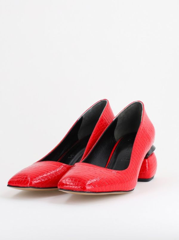 Pantofi Damă cu Toc Jos din Piele Ecologică Roșu lac BS105AY2402714 122