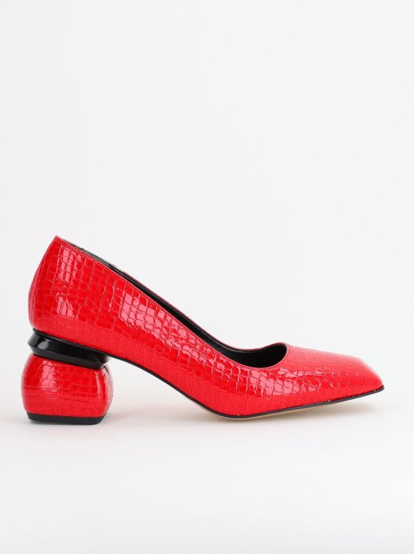 Pantofi Damă cu Toc Jos din Piele Ecologică Roșu lac BS105AY2402714 124