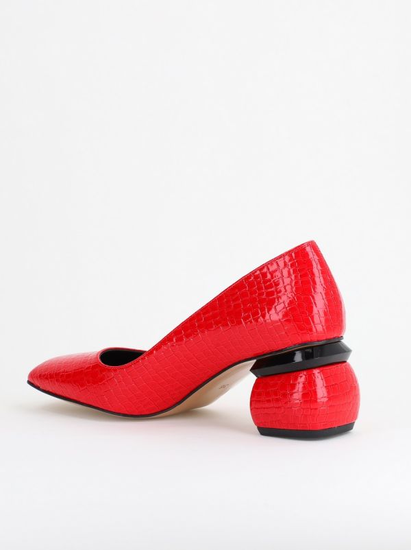 Pantofi Damă cu Toc Jos din Piele Ecologică Roșu lac BS105AY2402714 126