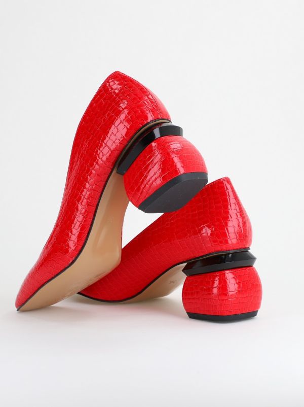 Pantofi Damă cu Toc Jos din Piele Ecologică Roșu lac BS105AY2402714 120