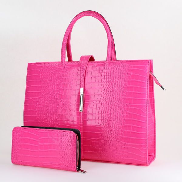Set Geanta si Portofel - Set Geantă cu Portofel Office Piele Ecologică Texturat Roz fuchsia (BS753SET2402503)
