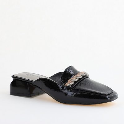 Saboți Damă Toc Jos banda impletita cu pietricele Piele Ecologică Negru BS416TR2403861