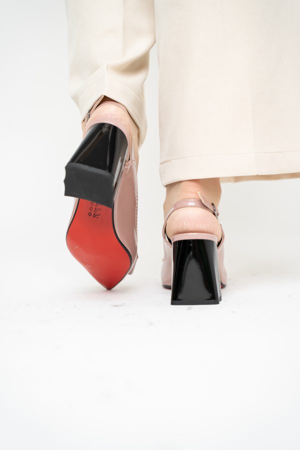 Pantofi damă Roz lucioși cu Toc Eleganti Decupați cu Fundiță din Piele Ecologică 125