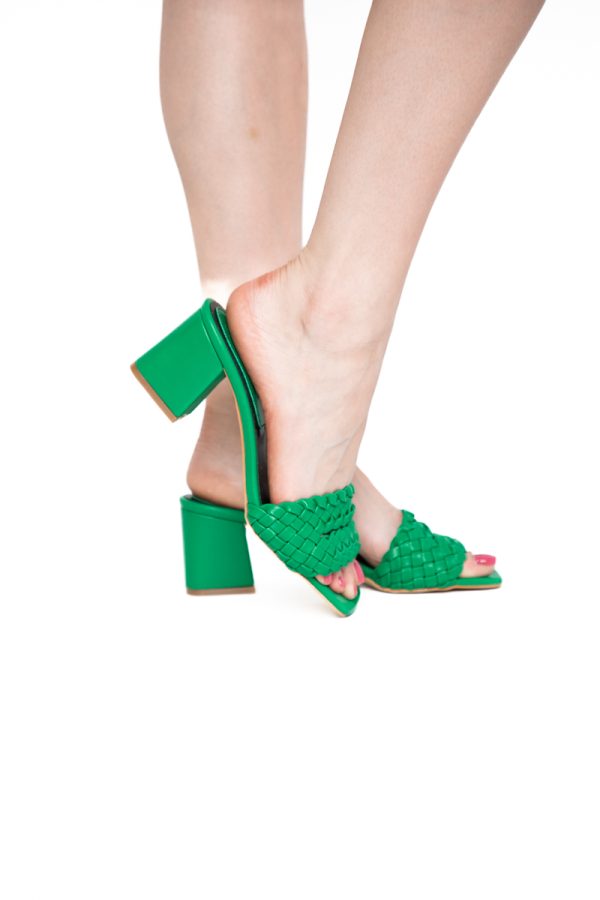 Saboți Damă Cu Toc Gros Piele ecologică Cu Model Împletit culoare Verde BS113TR2403824 119