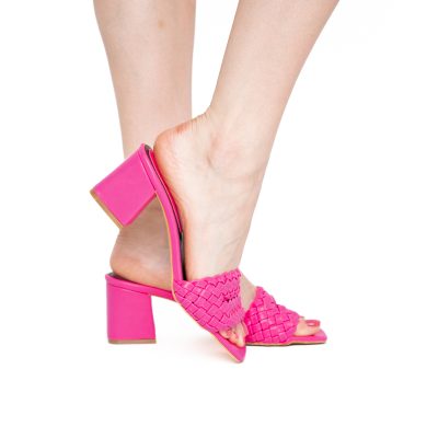 Saboți Damă Cu Toc Gros Piele ecologică Cu Model Împletit culoare Fuchsia BS113TR2403820